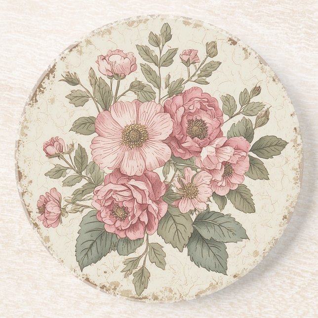 Shabby Chic Floral Coaster (Front)