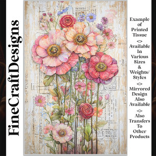 Shabby Chic Floral Ephemera Pink Red S7L Decoupage Tissue Paper