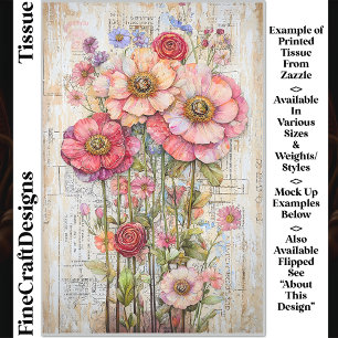 Shabby Chic Floral Ephemera Pink Red S7R Decoupage Tissue Paper