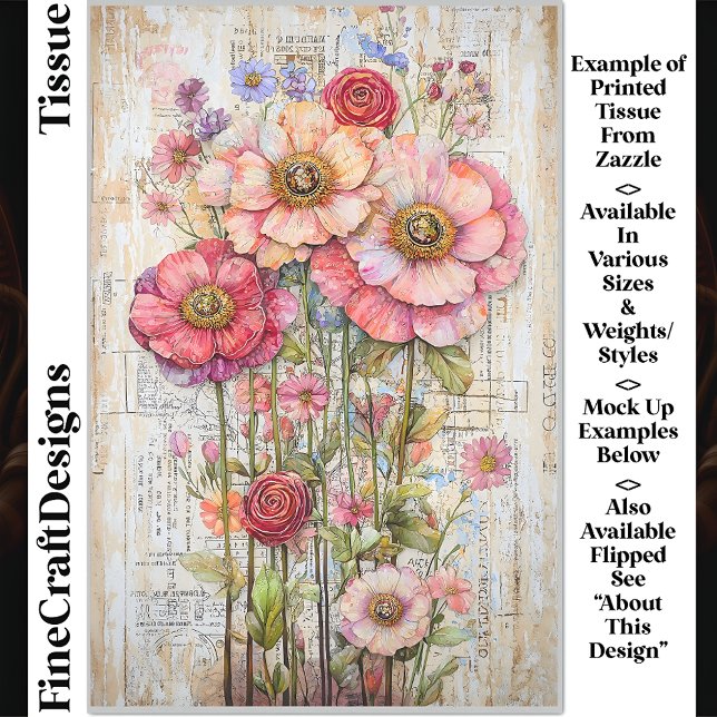 Shabby Chic Floral Ephemera Pink Red S7R Decoupage Tissue Paper (Creator Uploaded)