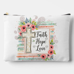 Shabby Chic floral Faith Hope Love Accessory Pouch