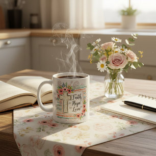 Shabby Chic floral Faith Hope Love Coffee Mug