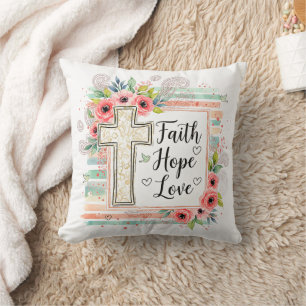 Shabby Chic floral Faith Hope Love Cushion