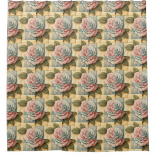 Shabby Chic Floral Faux Quilt Pattern Shower Curtain