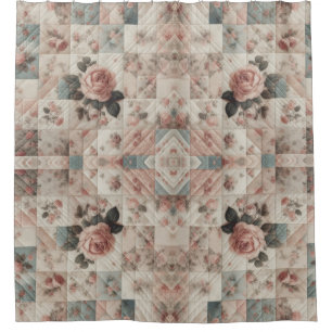 Shabby Chic Floral Faux Quilt Pattern Shower Curtain