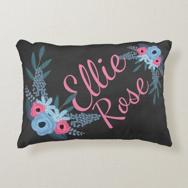 Shabby Chic Floral Girl's Name Nursery Personalise Decorative Cushion (Front)