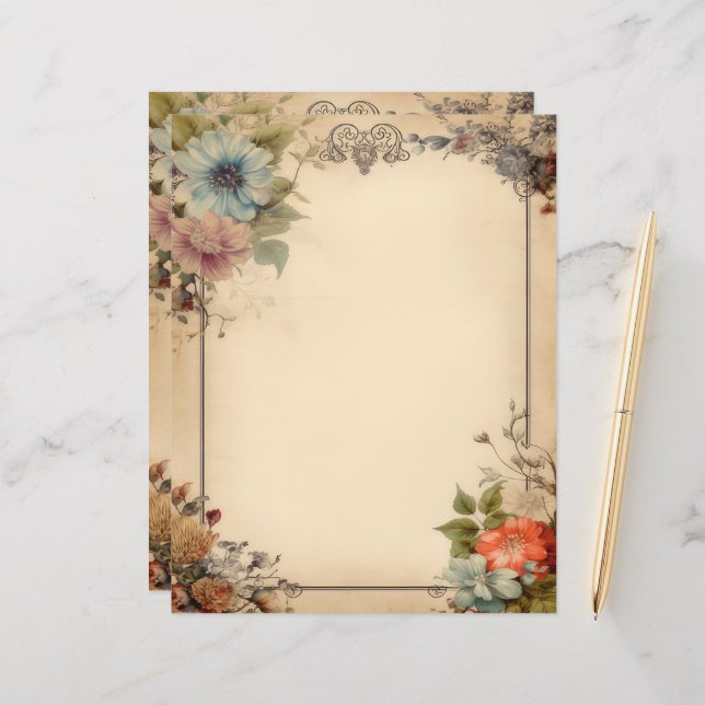 Shabby Chic Floral Junk Journal Stationery (Front/Back In Situ)