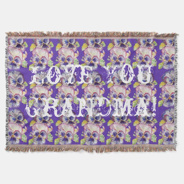 Shabby Chic Floral Love You Grandma Throw Rug Blanket (Front)