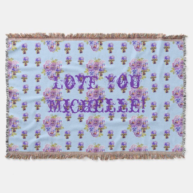 Shabby Chic Floral Love You Wife's Name Throw Rug Blanket (Front)