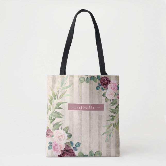 Shabby Chic Floral Name Tote Bag (Front)