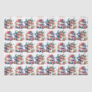 Shabby Chic Floral Pink and Blue Birthday Tissue Paper