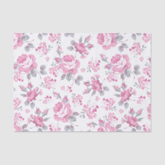 shabby chic floral, pink pattern,pale roses,white, tissue paper