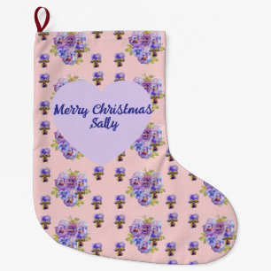 Shabby Chic Floral Polka Dot Christmas Womans Name Large Christmas Stocking