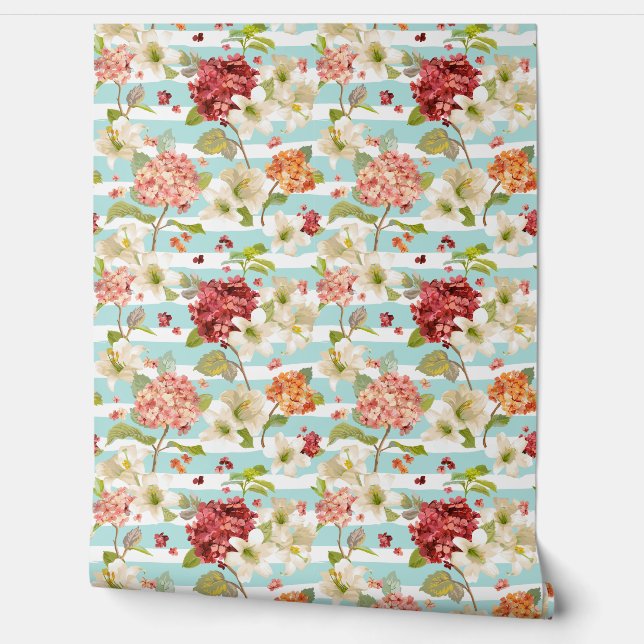 Shabby Chic Floral Print Pattern Wallpaper (Unrolling)