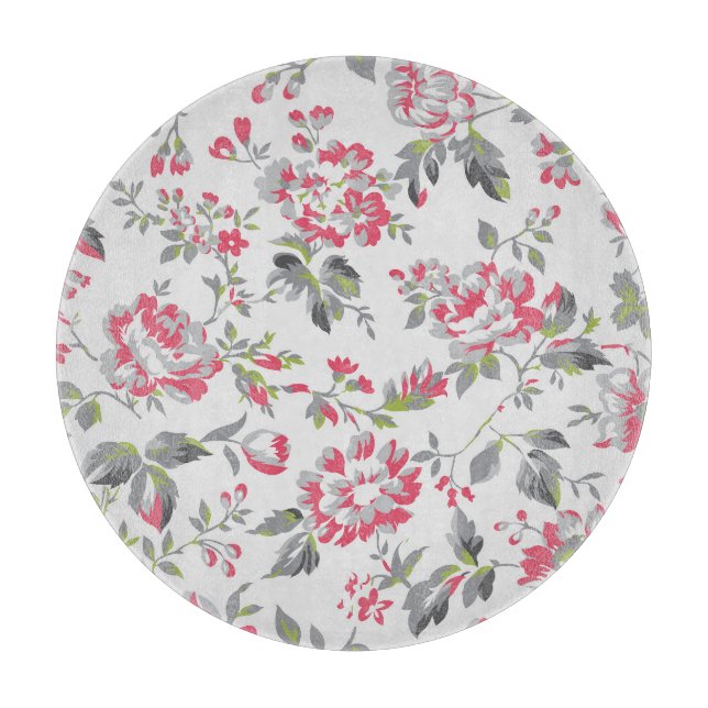 Shabby Chic Floral Roses Pattern Cutting Board (Front)