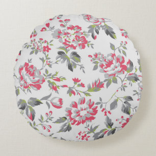 Shabby Chic Floral Roses Pattern Round Cushion