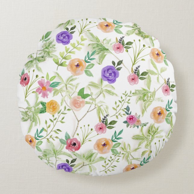 Shabby Chic Floral Round Cushion (Front)