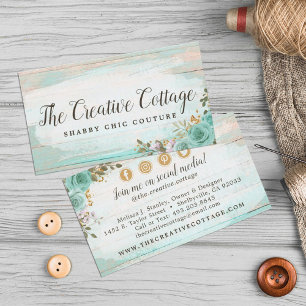 Shabby Chic Floral Rustic Wood Social Media Icons Business Card