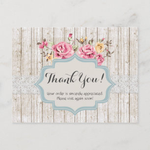 Shabby Chic Floral Rustic Wood Vintage Thank You Postcard