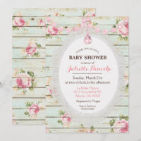 Shabby Chic Floral Wood Baby Shower Invitation