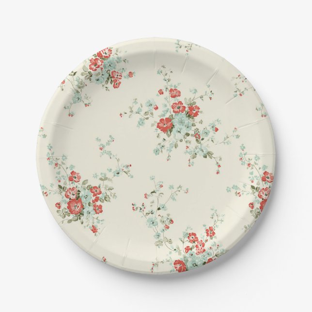 Shabby chic florals paper plate (Front)