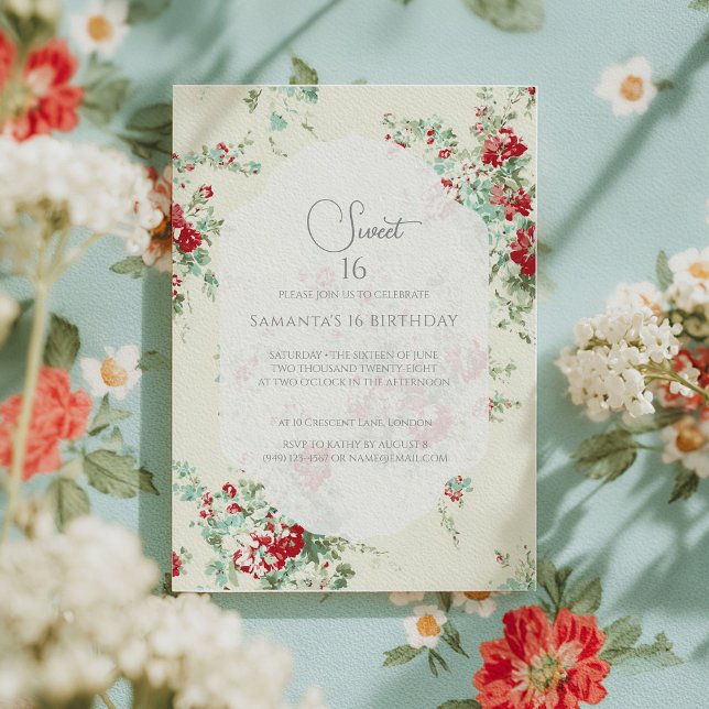 Shabby chic florals Sweet 16 Invitation (Creator Uploaded)