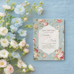 Shabby Chic florals wedding Save the Date Announcement Postcard