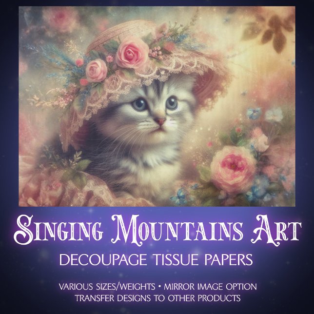 Shabby Chic Flower Garden Kitten Decoupage  Tissue Paper (Creator Uploaded)