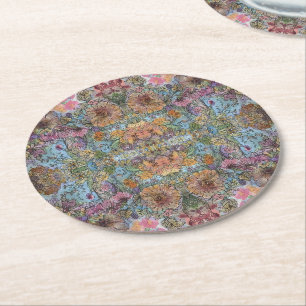 Shabby Chic Flower Garden Watercolor Painting  Round Paper Coaster