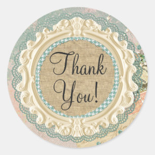 Shabby Chic French Frame Vintage Shop Thank You Classic Round Sticker