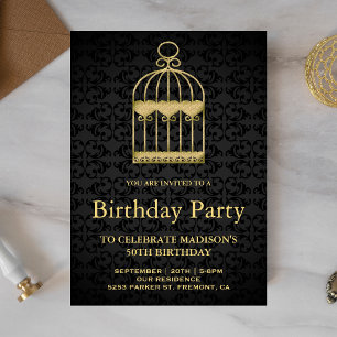 Shabby Chic Gold Birdcage Birthday Party Invitation