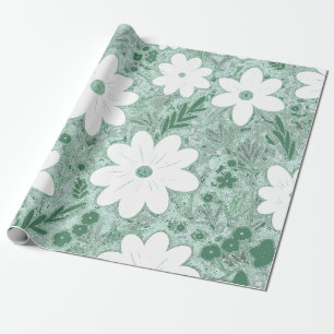 Shabby Chic Green White Daisy Patterned  Wrapping Paper