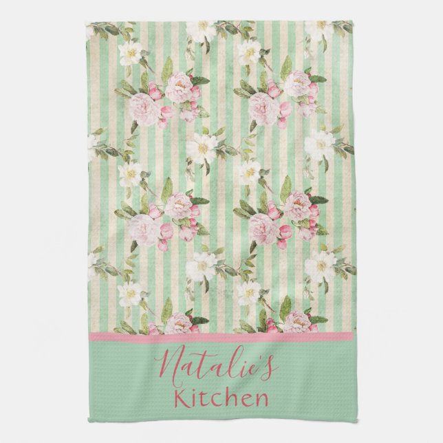 Shabby Chic Green White Stripes and Kitchen Towels (Vertical)
