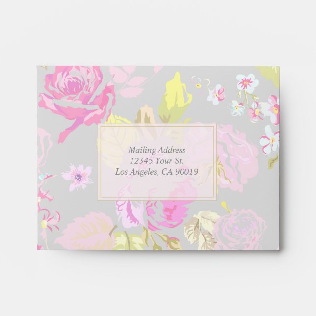 Shabby Chic Grey & Pink Floral Envelopes (Front)