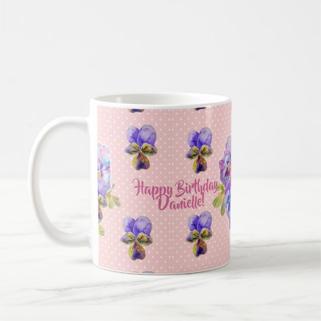 Shabby Chic Happy Birthday love floral Dot Mug (Left)