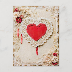 Shabby Chic Heart with Lace Holiday Postcard