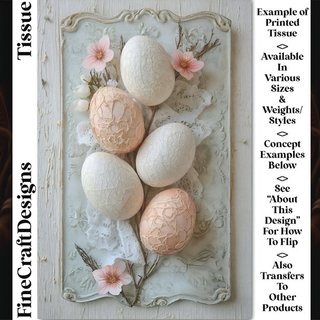 Shabby Chic, Ivory Peach Easter Eggs CL8 Decoupage Tissue Paper (Creator Uploaded)