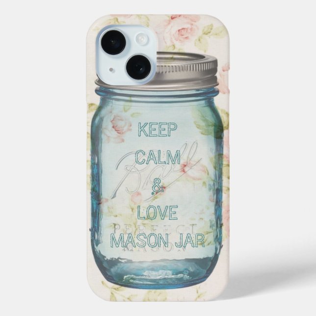 shabby chic Keep Calm and love mason jar Case-Mate iPhone Case (Back)