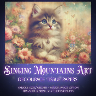 Shabby Chic Kitten Wildflower DIY Craft Decoupage Tissue Paper