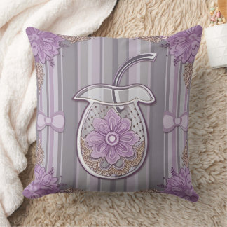 Shabby Chic Lavender Flower in Glass Striped Cushion
