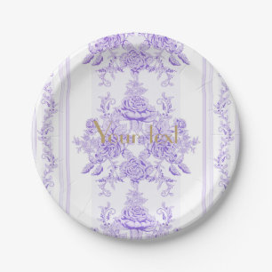 Shabby chic,lavender,toile,pattern,floral,Victoria Paper Plate