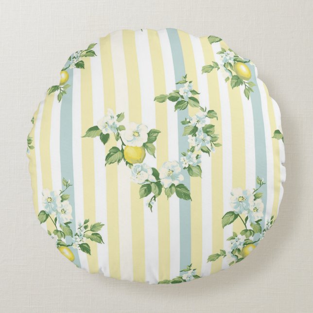 Shabby Chic Lemon Floral Series Design #11 Round Cushion (Front)