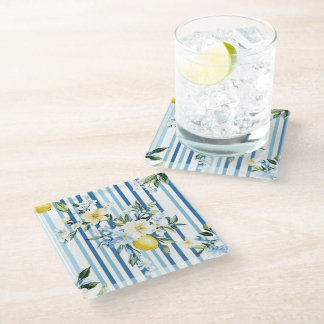 Shabby Chic Lemon Floral Series Design #1 Glass Coaster