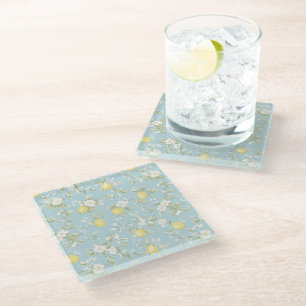Shabby Chic Lemon Floral Series Design #5 Glass Coaster
