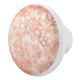 Shabby Chic Look Pink & Peach Floral Decoupage Ceramic Knob