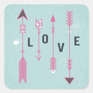 Shabby Chic Love Arrows Blue And Pink Vintage Square Sticker