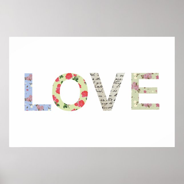 Shabby Chic Love Typography - white Poster (Front)