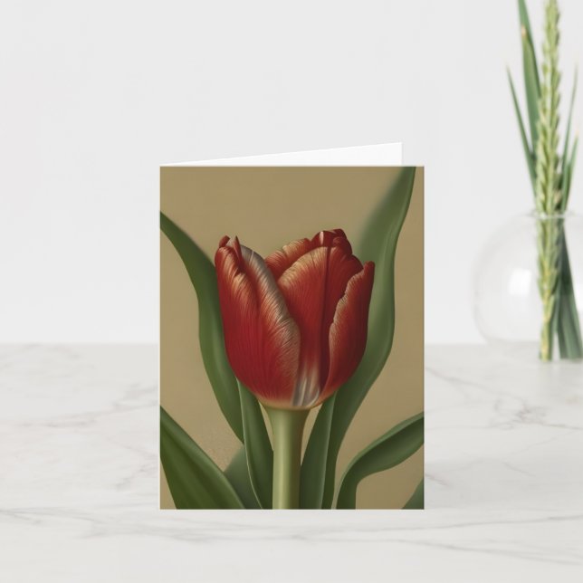 Shabby Chic Lovely  Red Tulip  Card (Front)