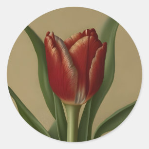 Shabby Chic Lovely  Red Tulip  Classic Round Sticker