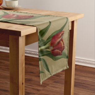 Shabby Chic Lovely Red Tulip Short Table Runner